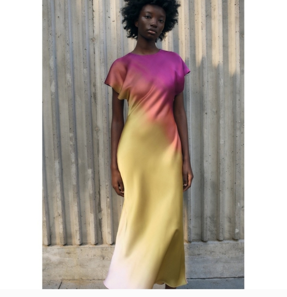 NWT Zara Tie Dyed Long Dress Pink Gold Size Small Viral Tiktok